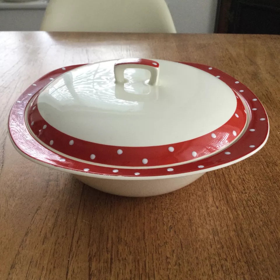 Midwinter Stylecraft Red Domino tureen & 2 serving bowls 1950s polka dot kitsch