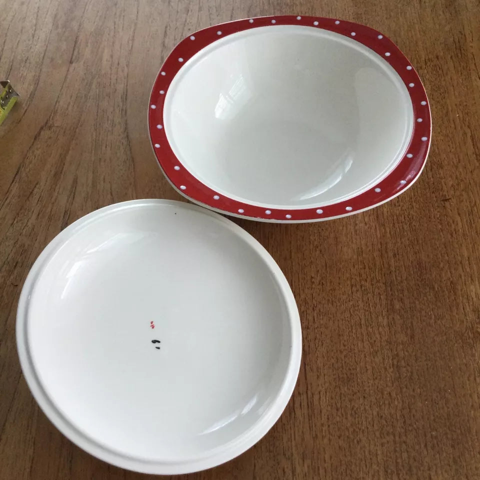 Midwinter Stylecraft Red Domino tureen & 2 serving bowls 1950s polka dot kitsch