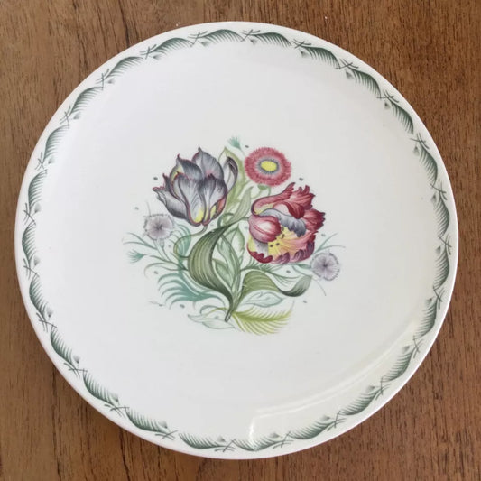 Susie Cooper Crown Works Parrot Tulip design 9” plate dessert dinner floral green