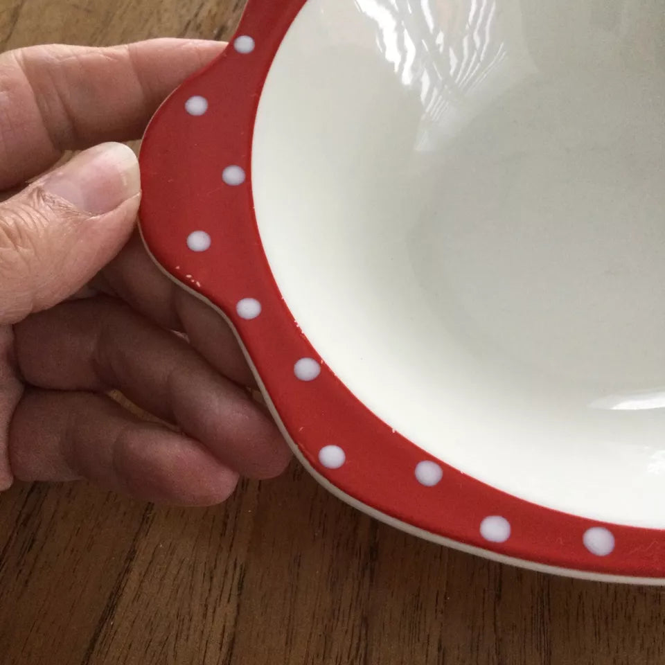 Midwinter Stylecraft Red Domino set of 5 lipped soup / dessert bowls 1950s spotty polka dot