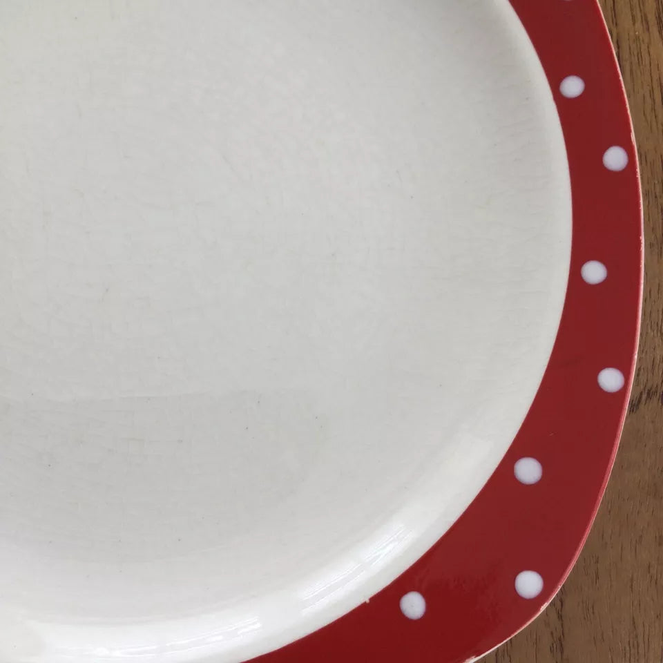 5 x Midwinter Stylecraft Red Domino dessert plates 7 3/4” 20cm 1950s polka dot