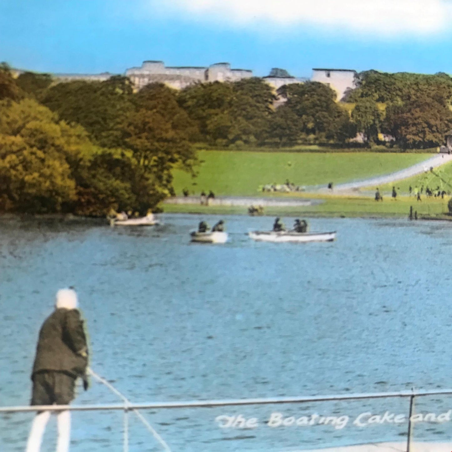 Vintage 1970s postcard Boating Lake Gateshead on Tyne. Highrise estate