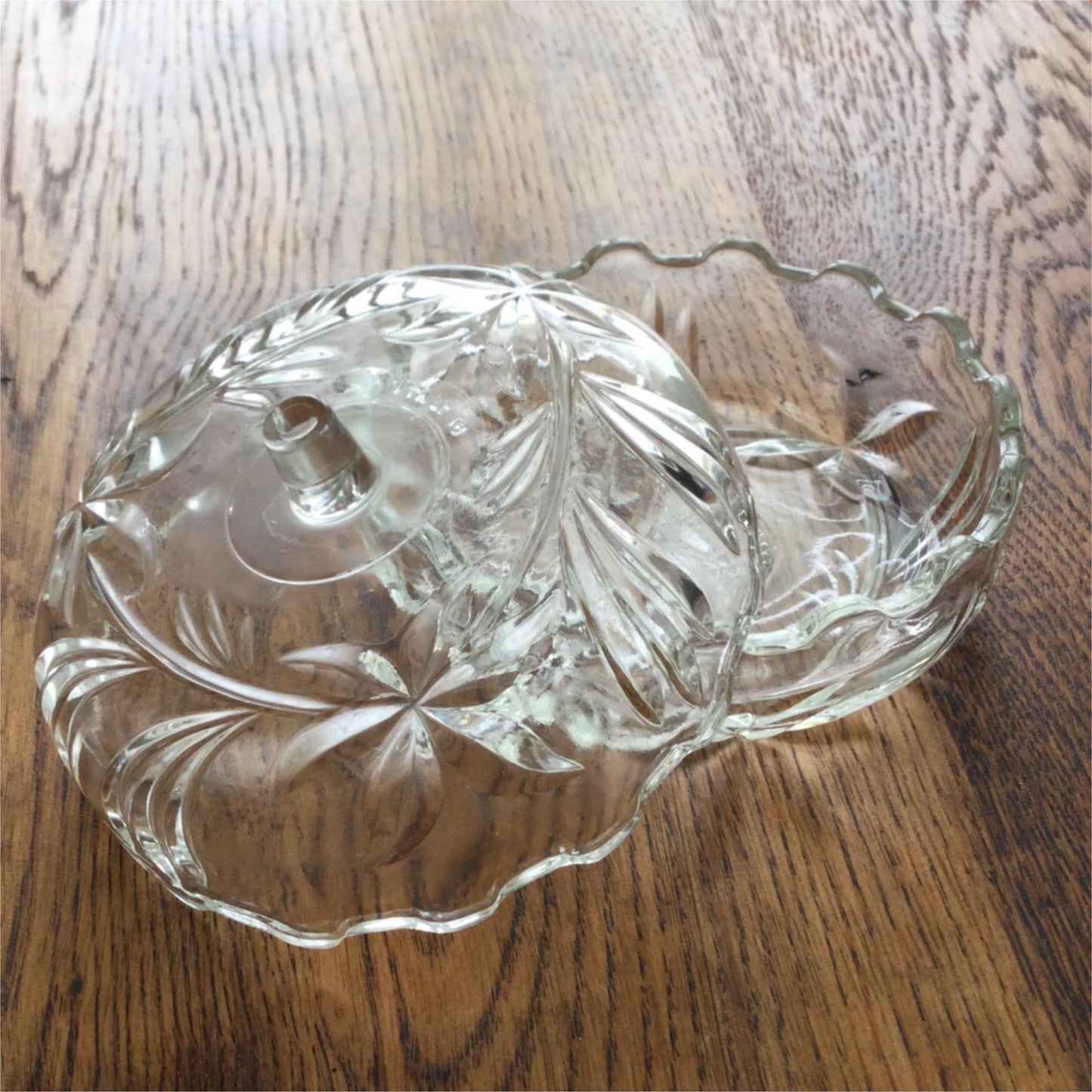 Vintage pressed glass apple shape trinket dish with lid pretty. Made in Italy.