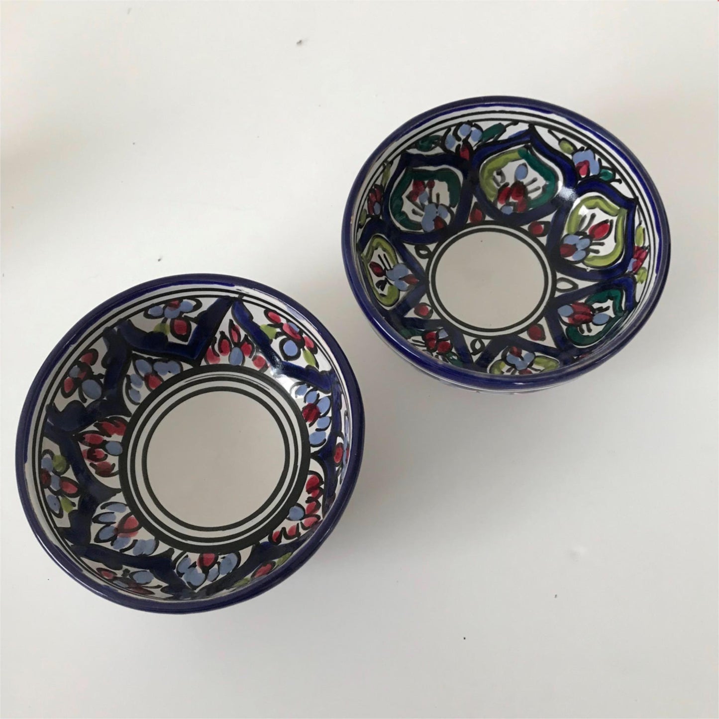 Hand Painted Mediterranean bowls x 2 decorative for olives, nibbles etc blue green