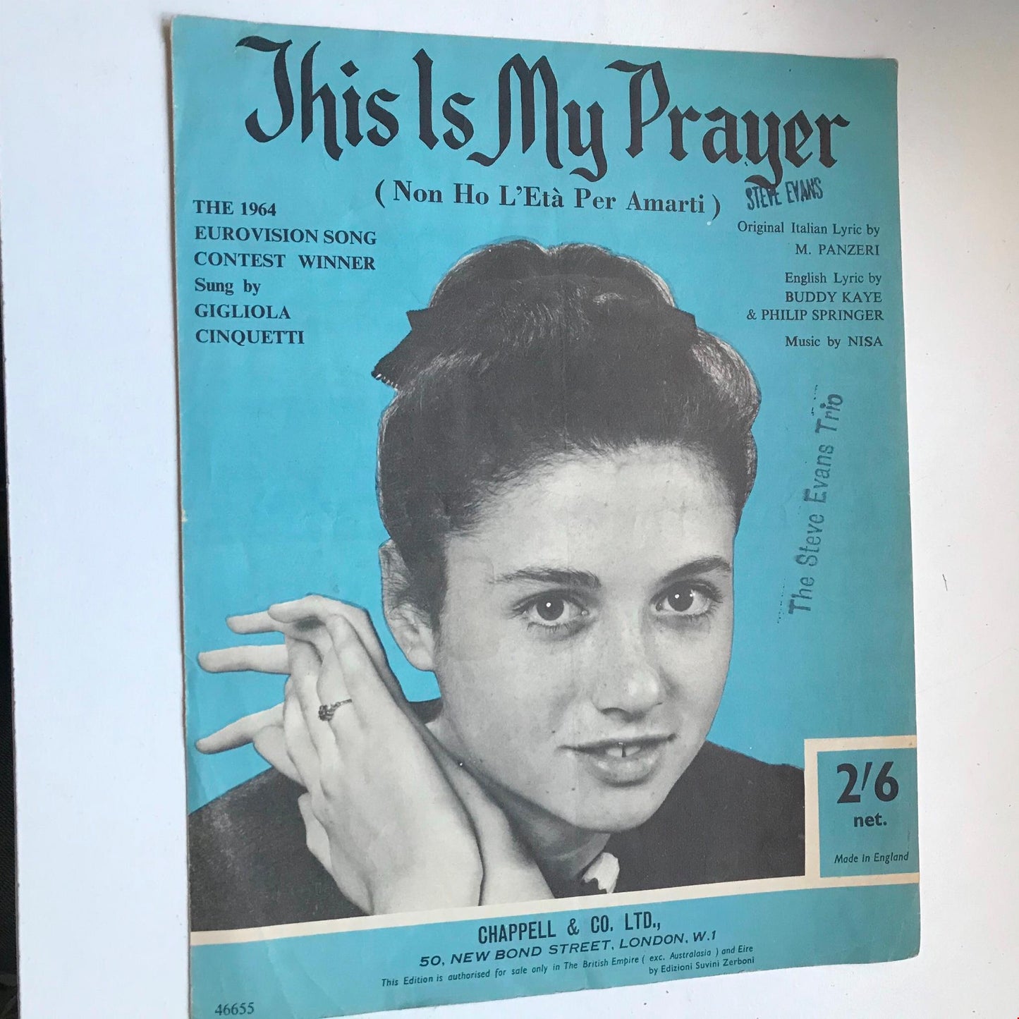 Vintage Sheet Music EUROVISION 1964 Winner This is My Prayer GIGLIOLA CINQUETTI