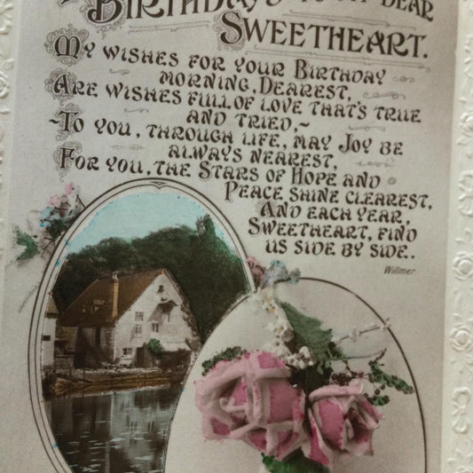 Vintage SWEETHEART BIRTHDAY Greetings Postcard violets roses RP romantic poem