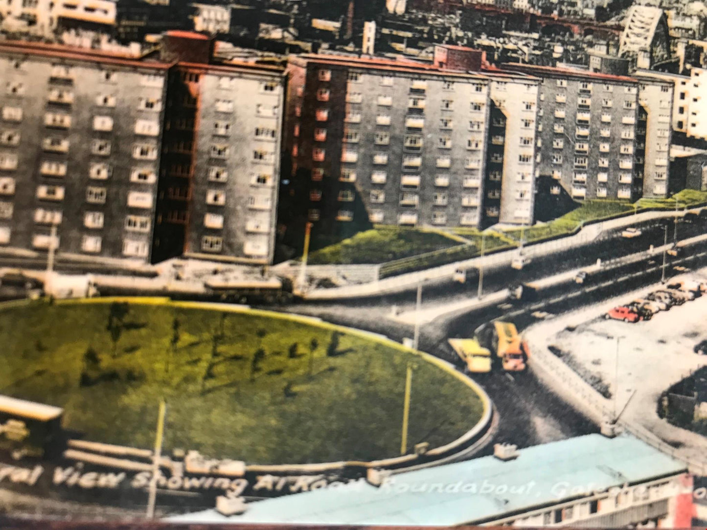 Vintage 1970s postcard A1 motorway roundabout Gateshead on Tyne. Highrise estate