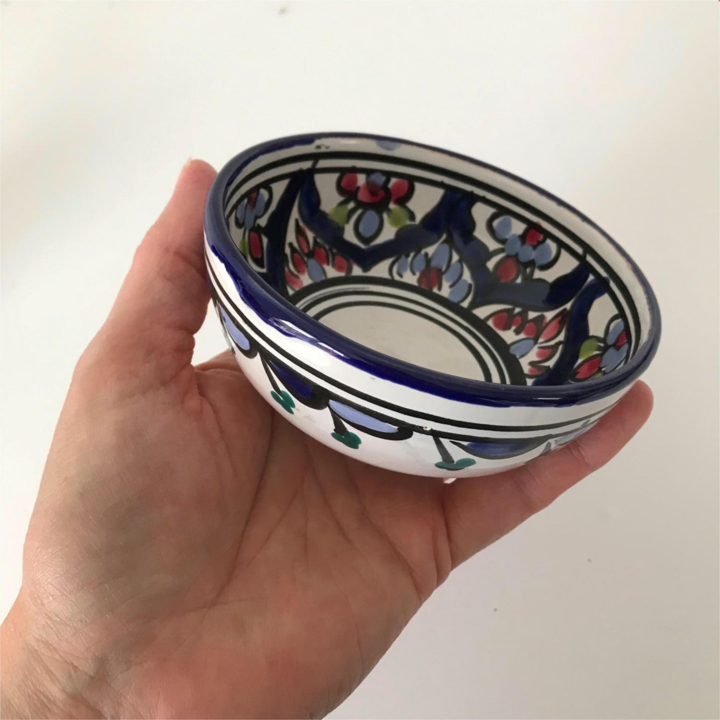 Hand Painted Mediterranean bowls x 2 decorative for olives, nibbles etc blue green