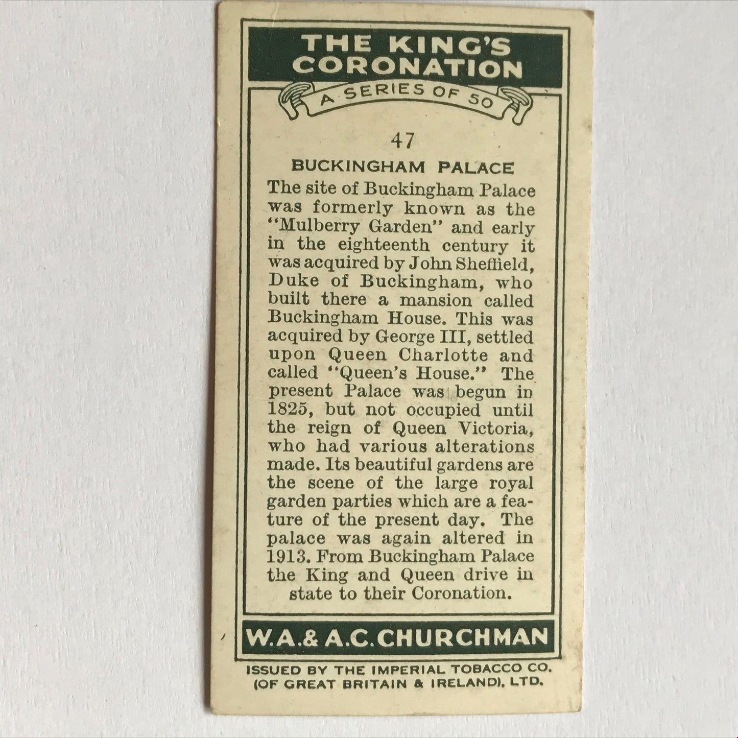 THE KING'S CORONATION 1937 Churchman Cigarette Cards - sold individually