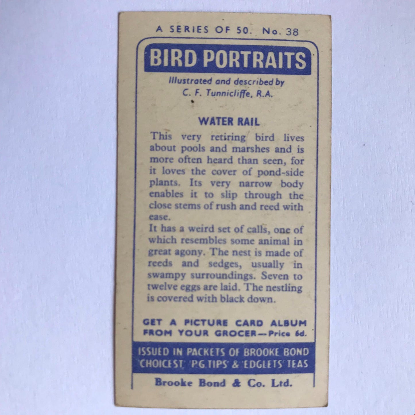 BIRD PORTRAITS  Brooke Bond Tea Cards Sold Individually - take your pick