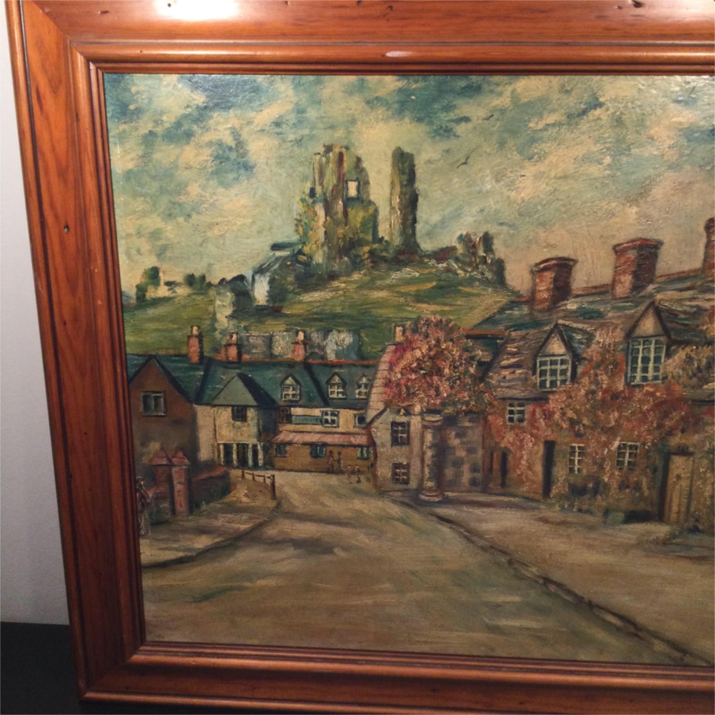 Original Goslin Oil Painting view of Corfe Castle from East St. Greyhound Inn