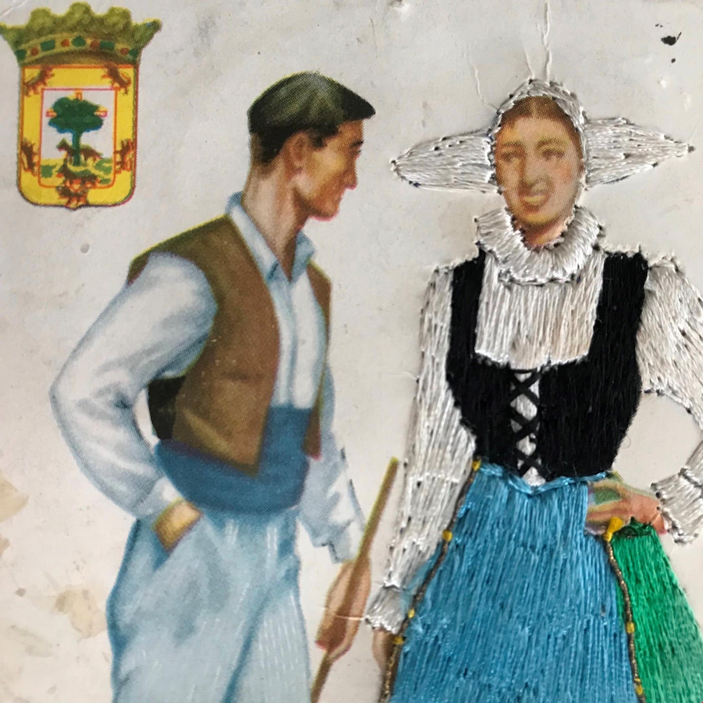 Vintage Spanish postcard VASCONGADAS Embroidered traditional costume retro