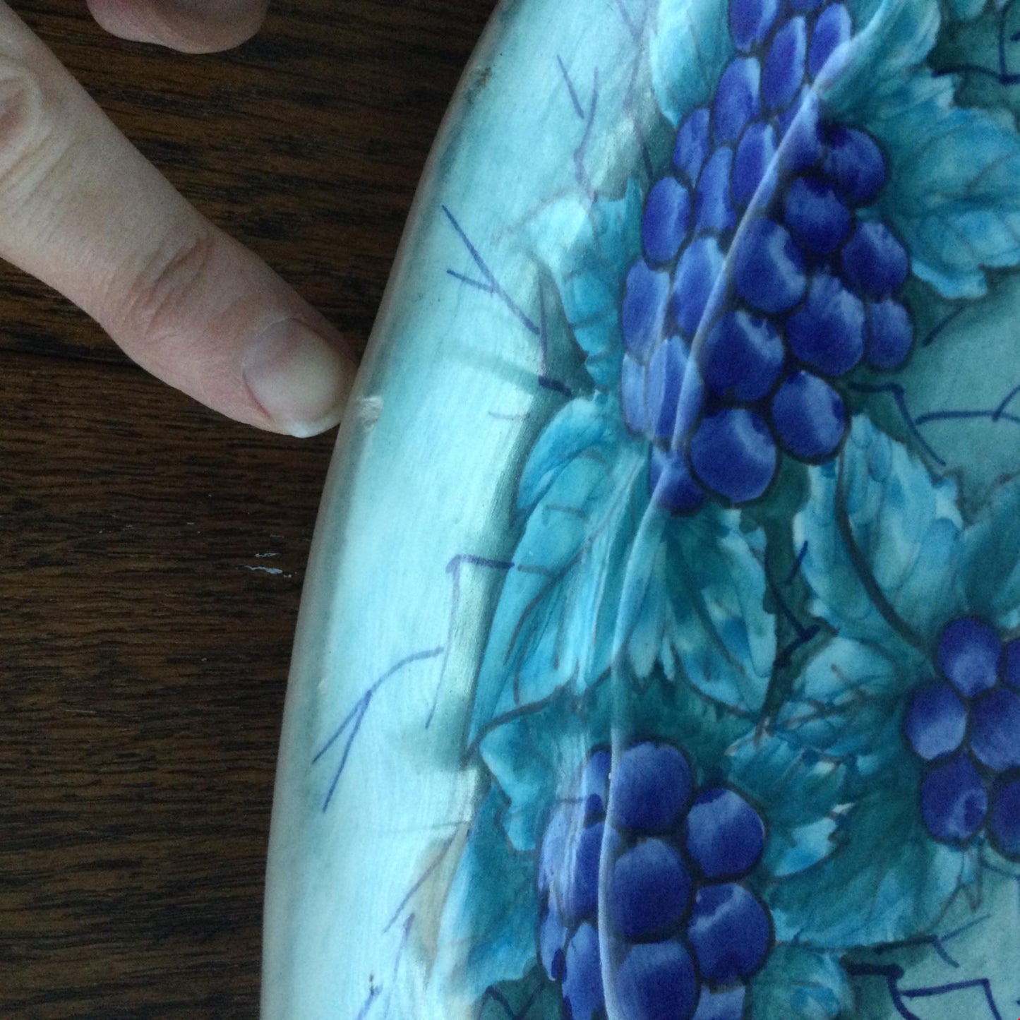 Hand Painted Mediterranean? Greek? Serving Platter Grapes vine Purples Greens Beautuful Summery