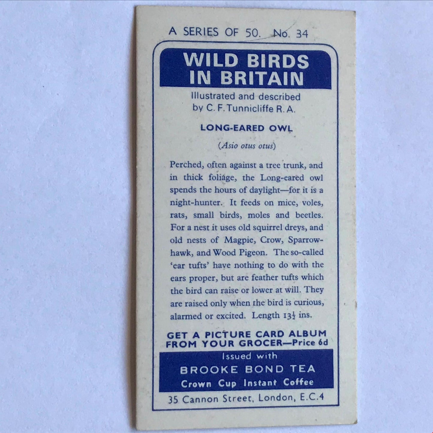 WILD BIRDS IN BRITAIN - Brooke Bond Tea Cards - sold individually take your pick