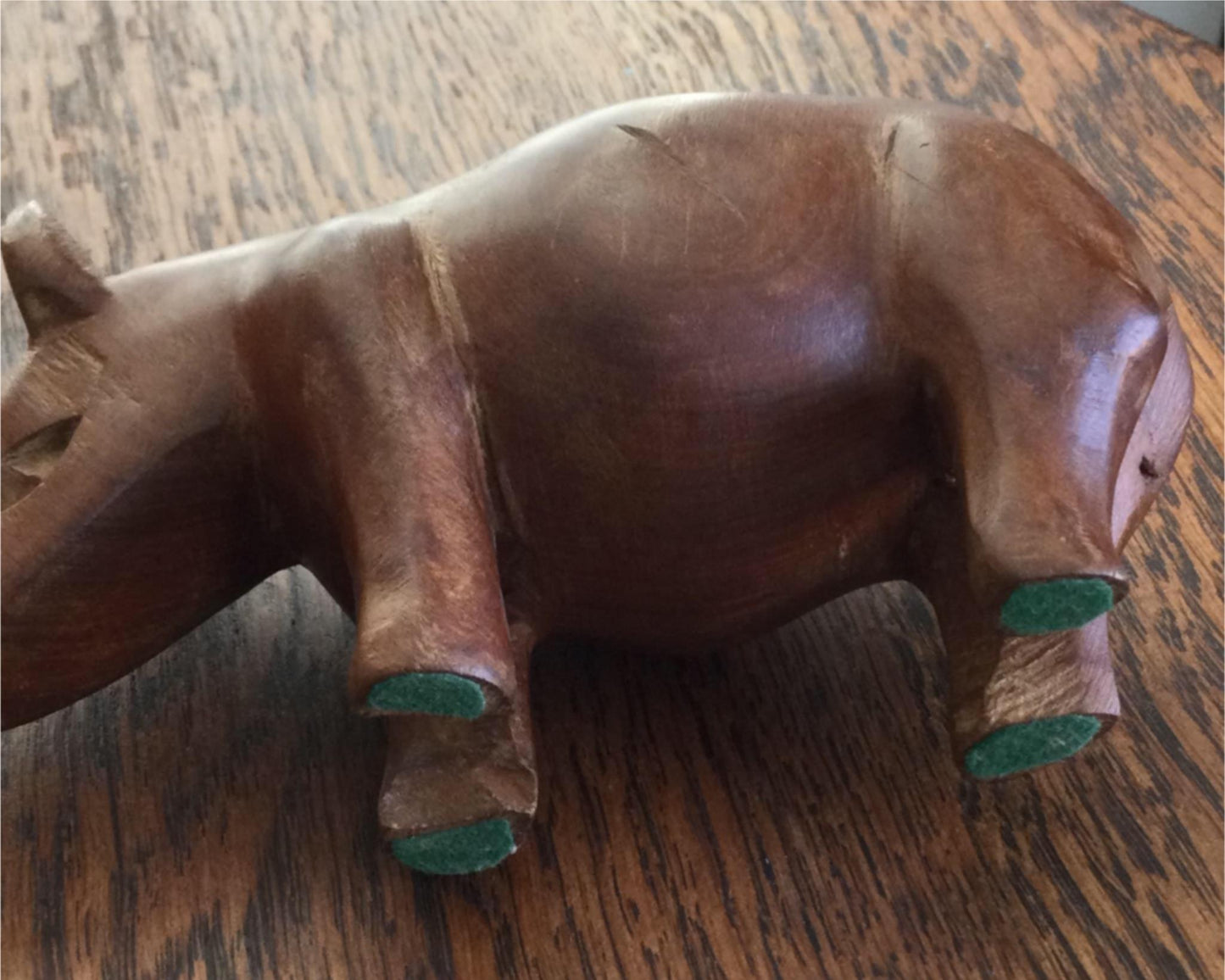 Vintage Retro Teak Wooden Hand Carved Rhino Figurine ornament 18cm long 60s 50s.