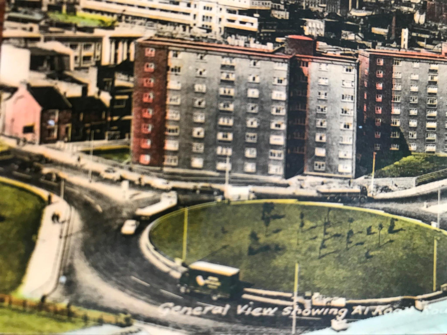 Vintage 1970s postcard A1 motorway roundabout Gateshead on Tyne. Highrise estate