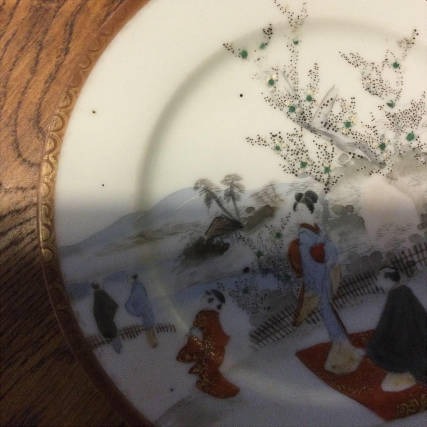 Set of 6 plates vintage Chinese Hand Painted Scene 18.5 cm  figures blossom