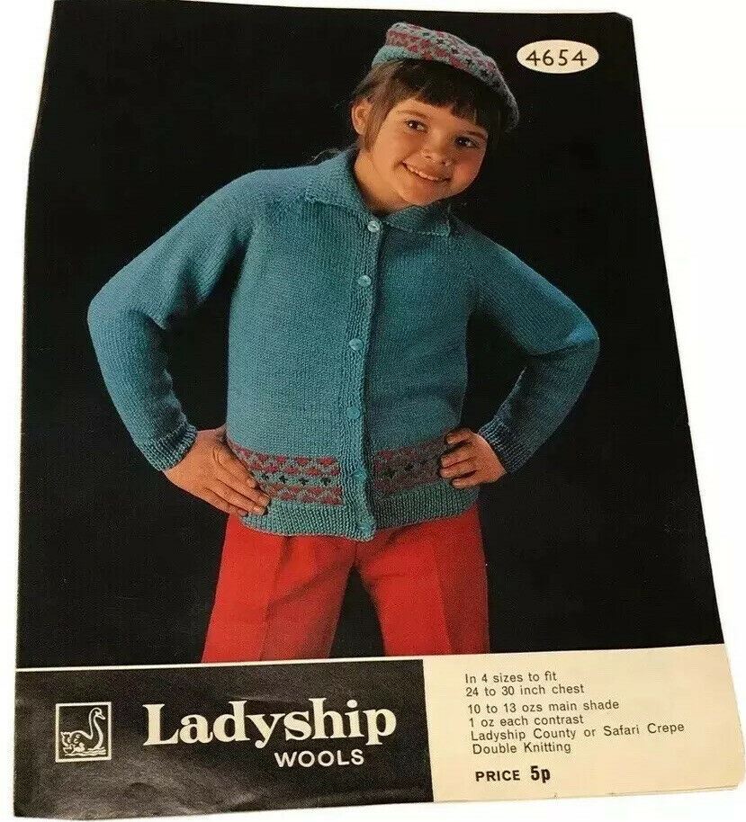 vintage knitting pattern 1970s Girls Knitted Jacket/cardigan And Beret Ladyship