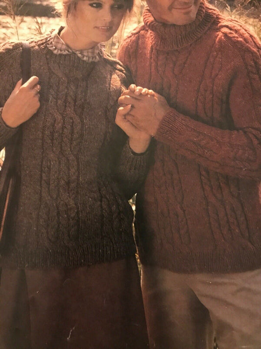 Vintage Knitting Pattern 1970s/80s His And Hers Aran Tweed Sweaters Robin 2973