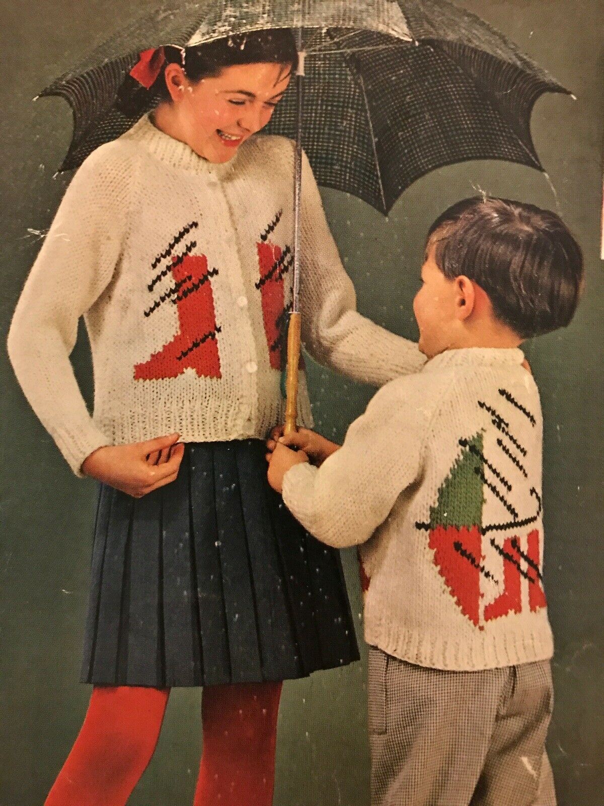 Vintage Knitting Pattern 1960s Childrens Stormy Weather Cardigan Robin1142 retro