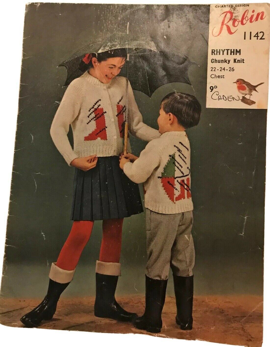 Vintage Knitting Pattern 1960s Childrens Stormy Weather Cardigan Robin1142 retro