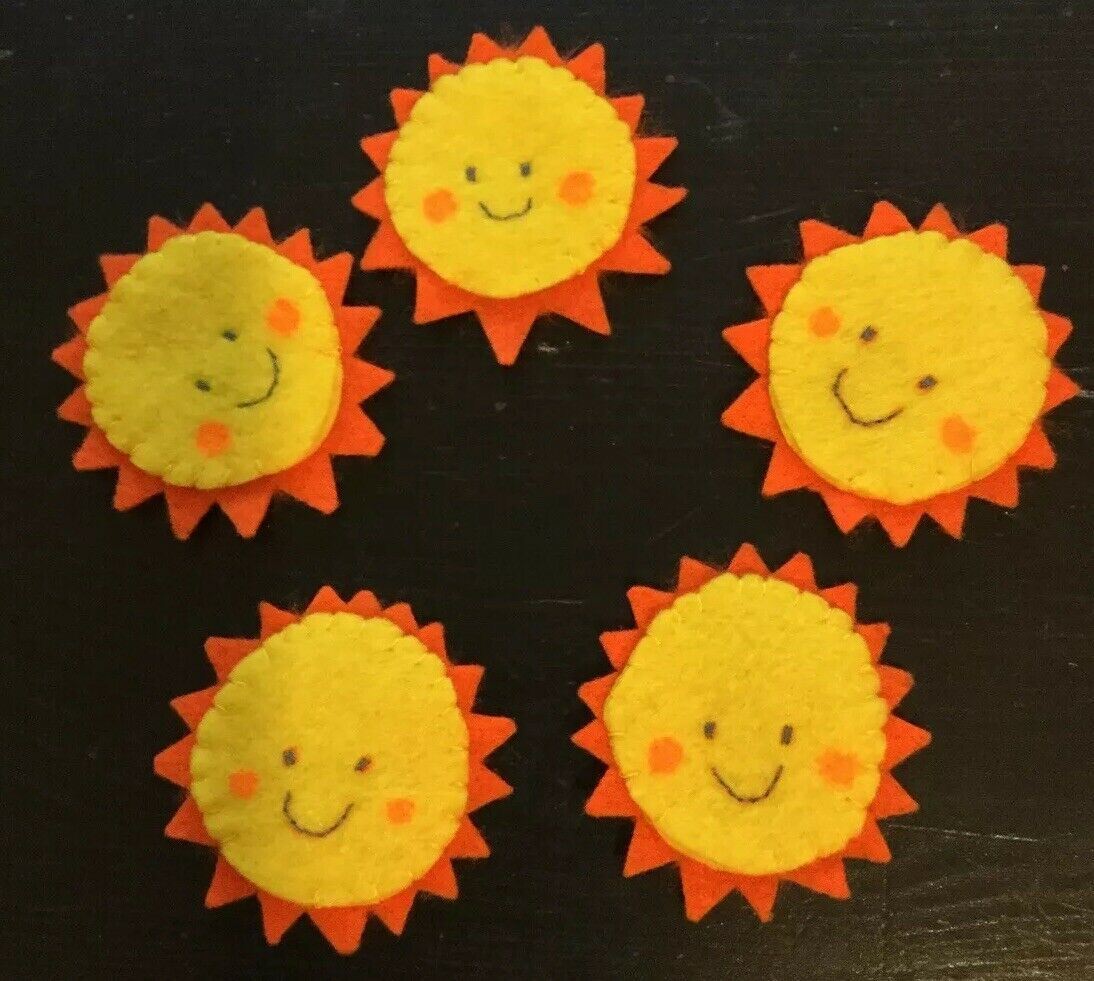 Finger Puppets Sun Sunshine Set Of 5 Hand Made In UK Felt Puppets