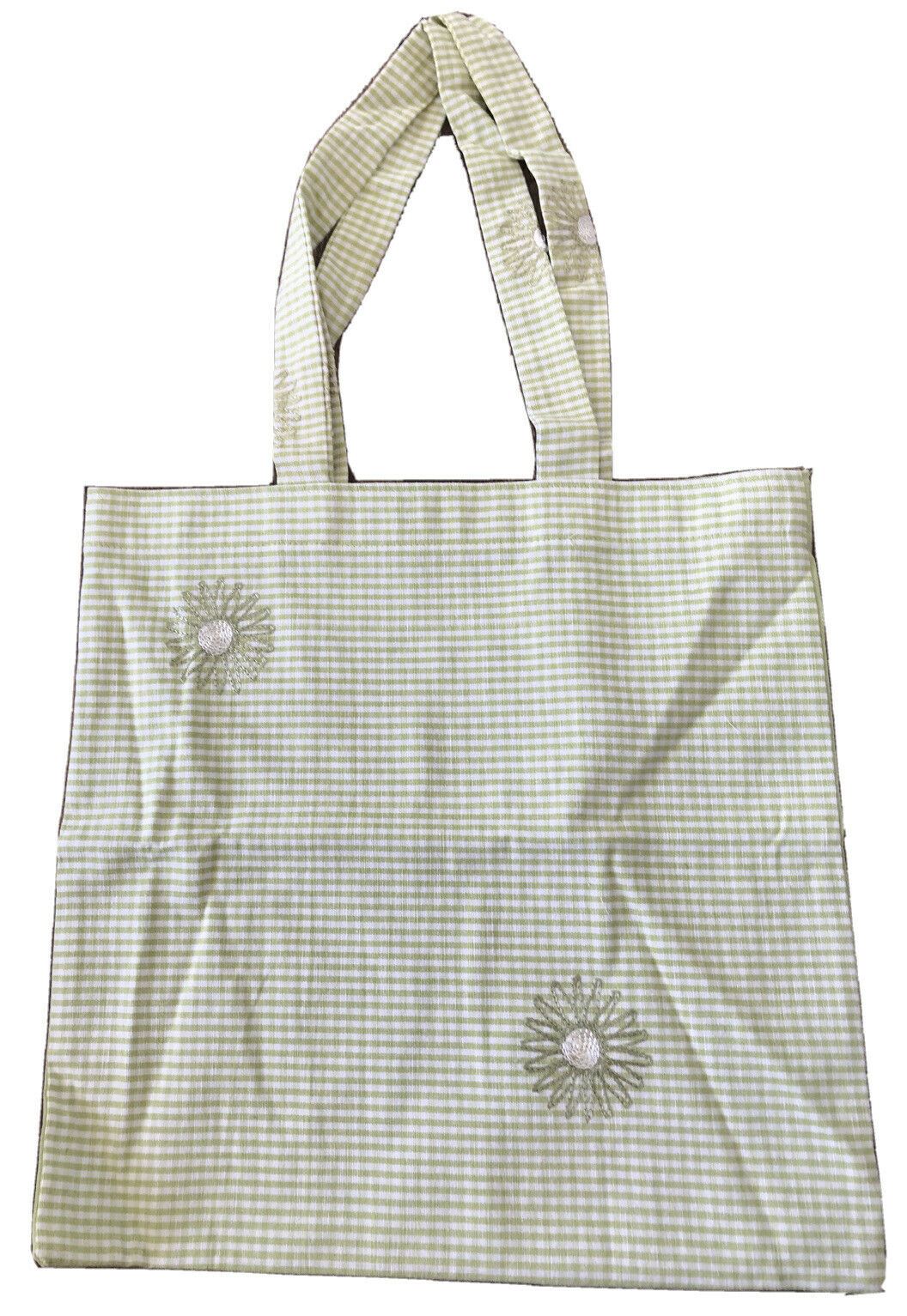 Green Check And Floral Tote Bag. Handmade In UK. Pretty. Vintage Style. Gingham