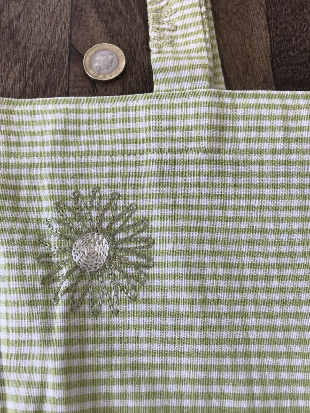 Green Check And Floral Tote Bag. Handmade In UK. Pretty. Vintage Style. Gingham