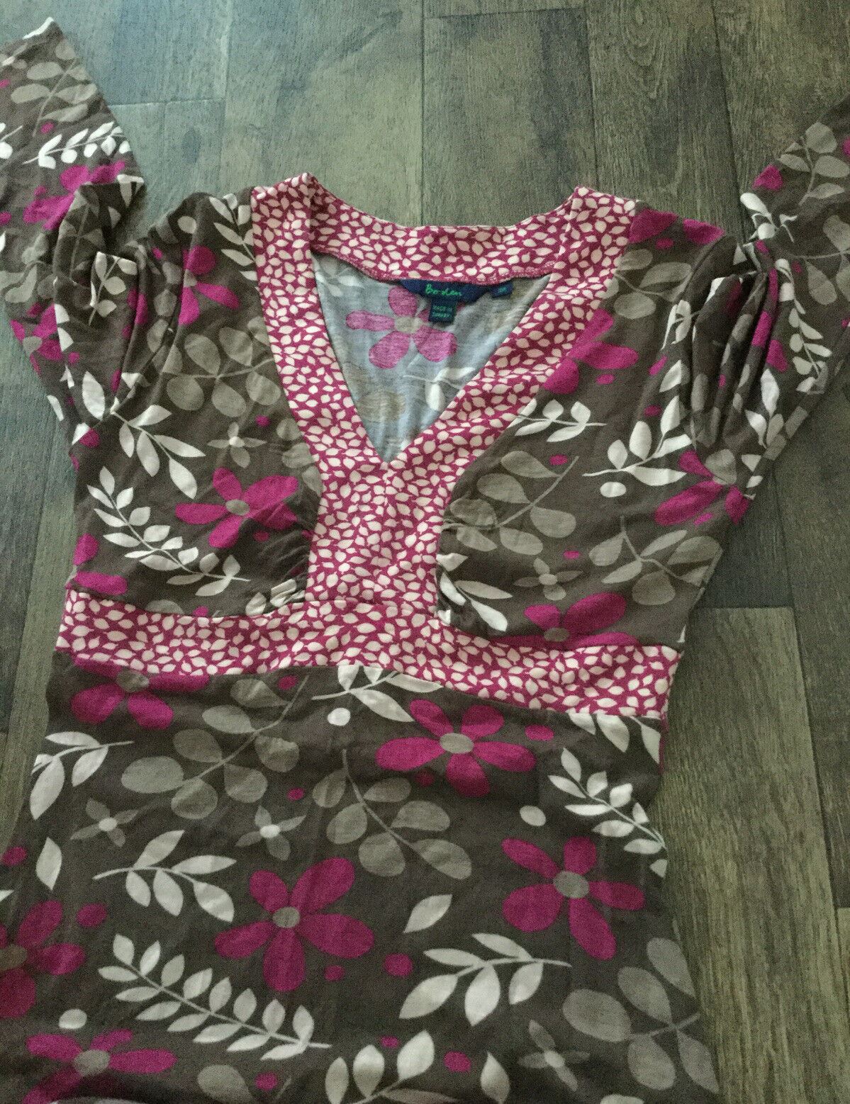 Boden Floral Brown and Pink Fit & Flare Tea Dress. Stretch. 3/4 Length Sleeves. Size 10 comfy