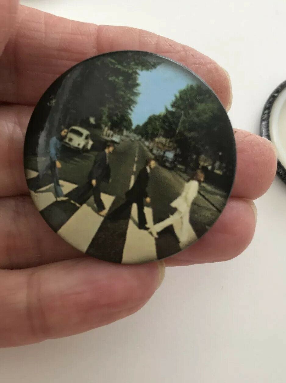 Set Of 3 Vintage Beatles Badges. 1970s? Let It Be Naked. Abbey Road. Zebra Cross