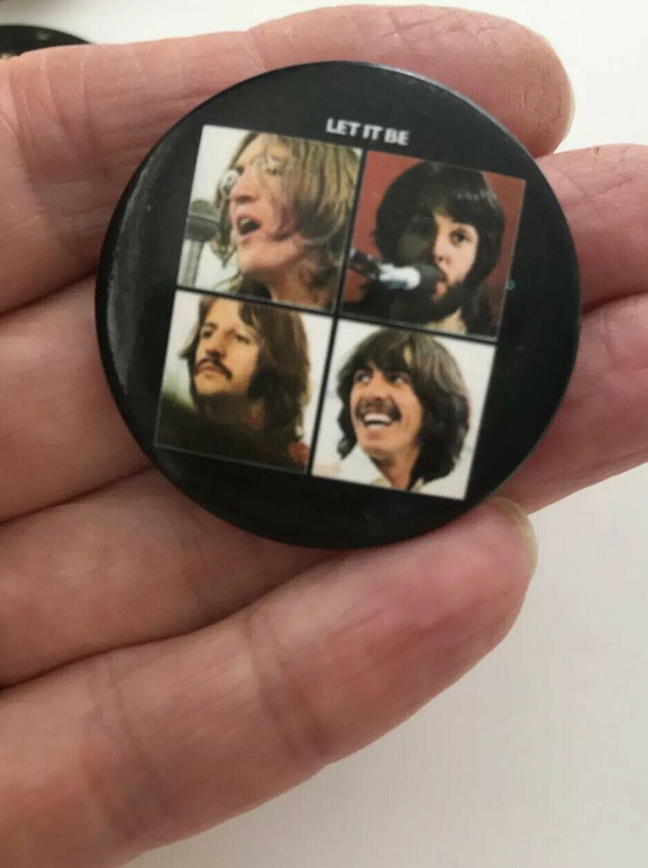 Set Of 3 Vintage Beatles Badges. 1970s? Let It Be Naked. Abbey Road. Zebra Cross