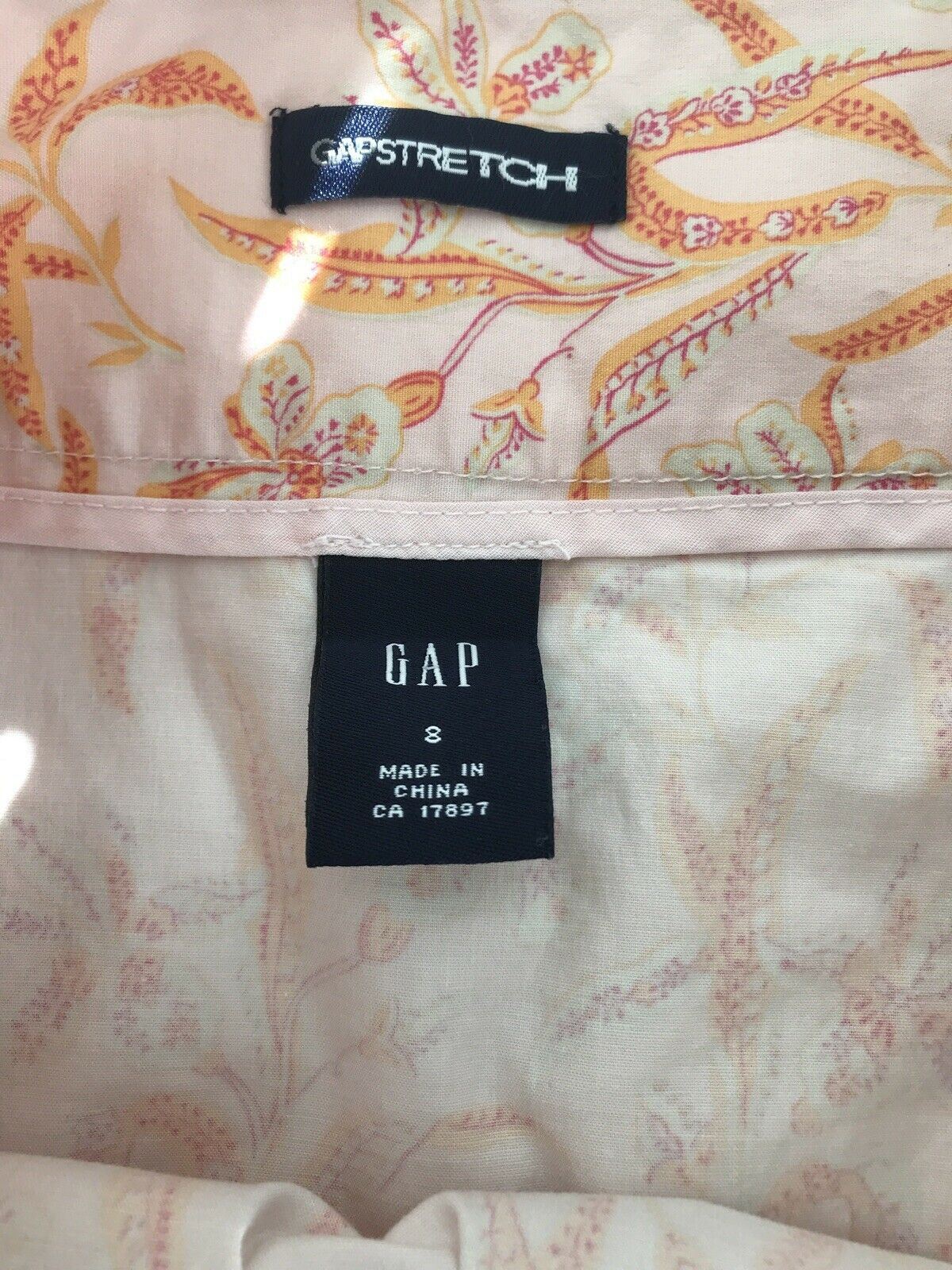 Gap Size 8 Floral Knee Length Skirt. Peach Orange Pink. Sits On Hip Summer Skirt