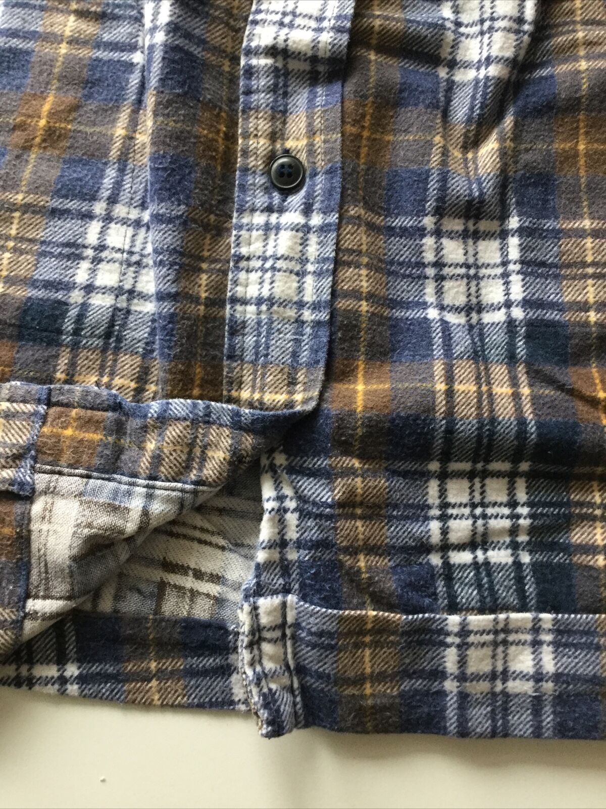 Size 10, 28" waist. Checked Flannel Mini Skirt. Upcycled From Vintage Shirt. Blue Brown.