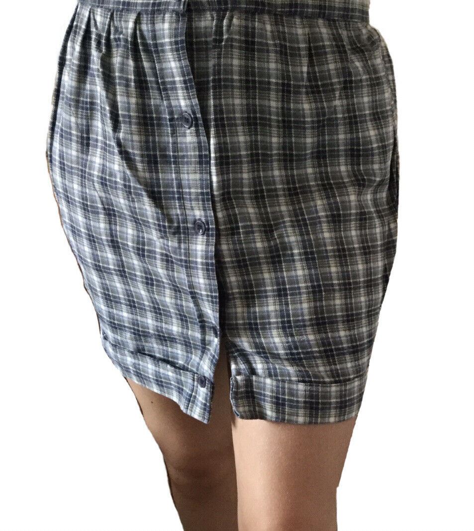 Size 10, 28" waist. Checked Flannel Mini Skirt. Upcycled From Vintage Shirt. Blue Brown.