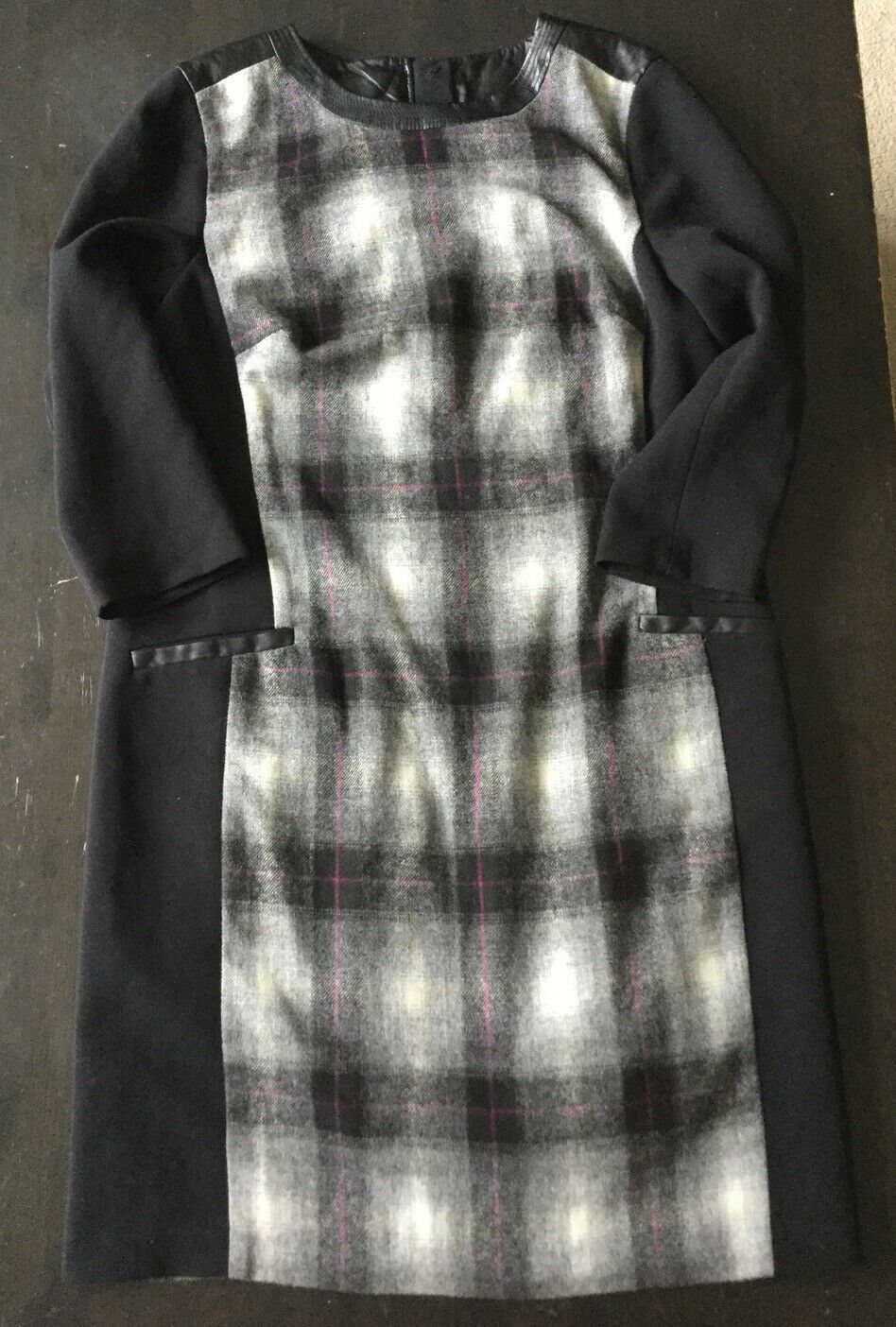 Shift Dress Size 12 Wool Mix Faux Leather Black Grey Autograph by M&S  Smart Autumnal