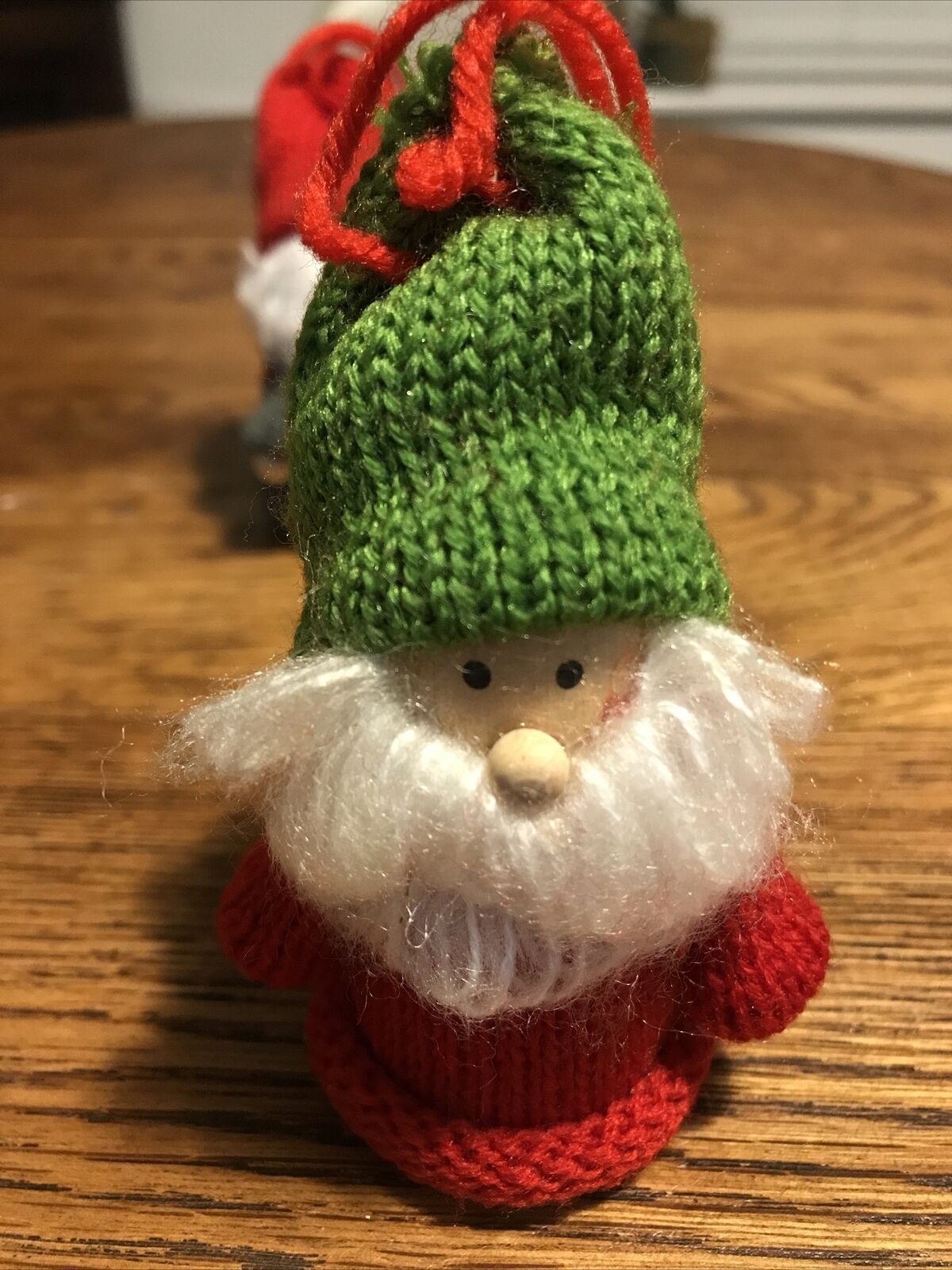 Set Of 3 Christmas Tree Decorations. Scandi Gnomes Tomte Santas. Knitted Red