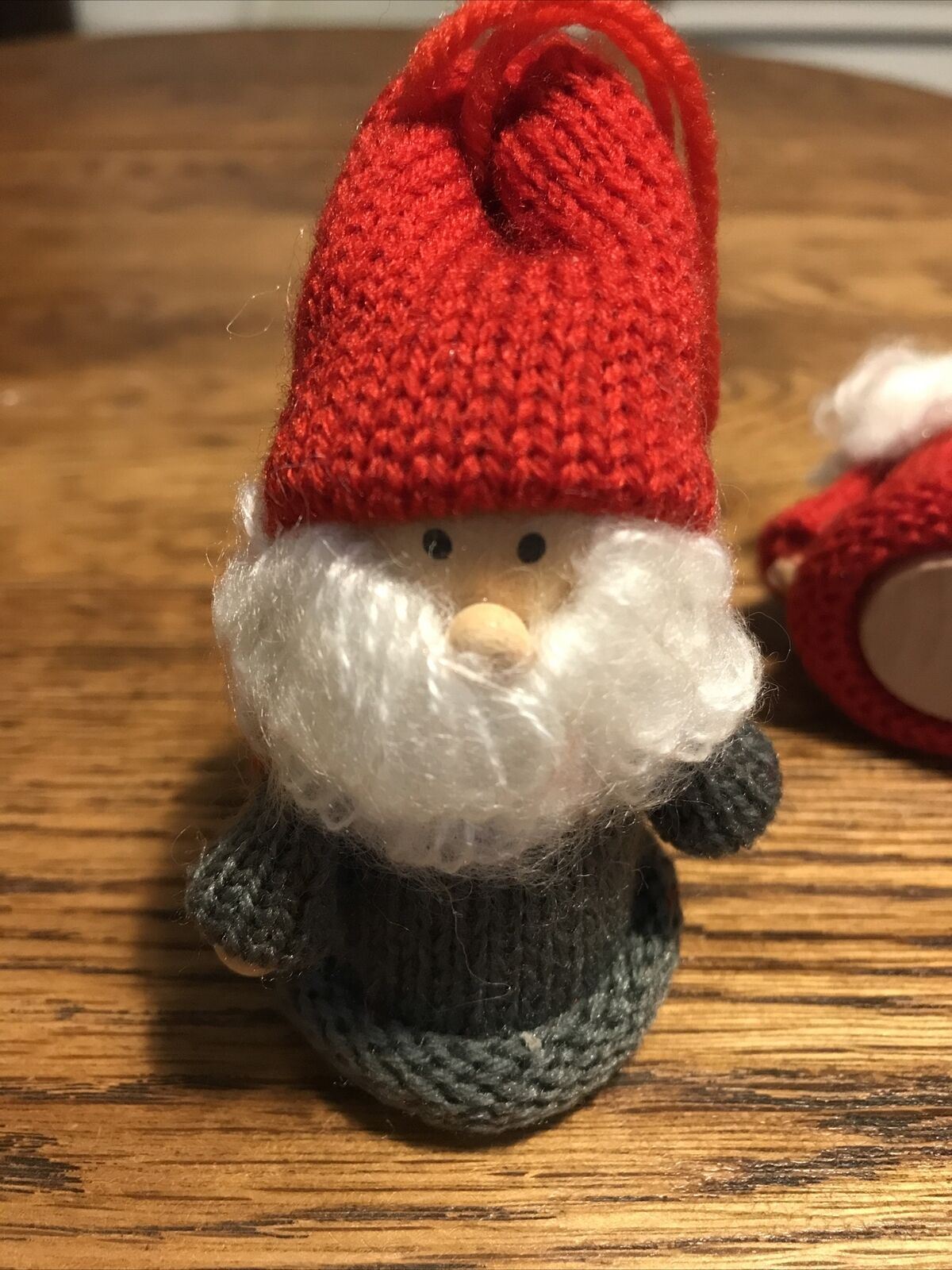 Set Of 3 Christmas Tree Decorations. Scandi Gnomes Tomte Santas. Knitted Red