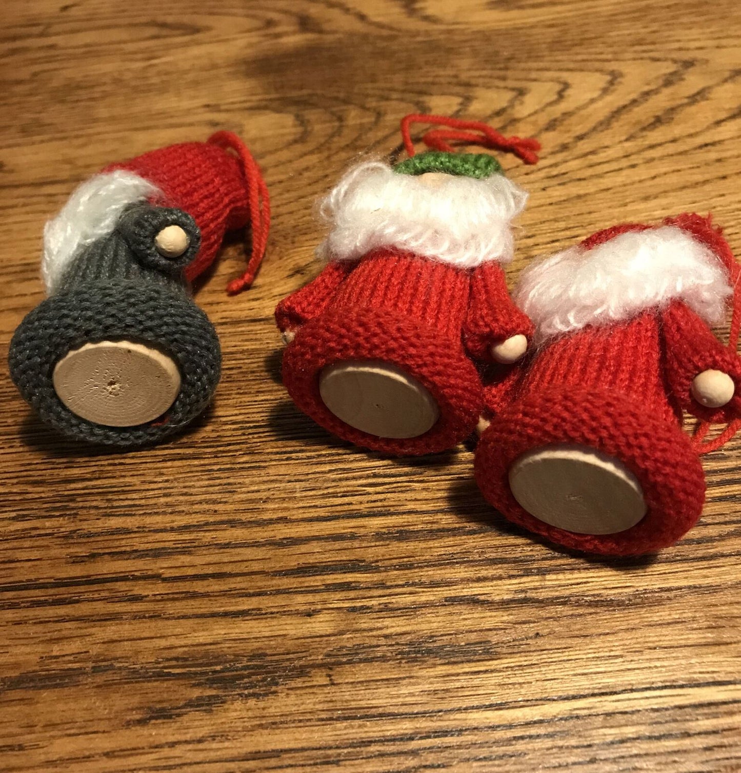 Set Of 3 Christmas Tree Decorations. Scandi Gnomes Tomte Santas. Knitted Red