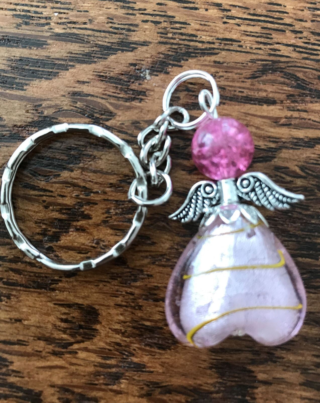 Lucky Angel Gift Keyring / Bag Charm. Pink / Purple glass. Lucky Kitsch Cute Stocking filler Good Luck