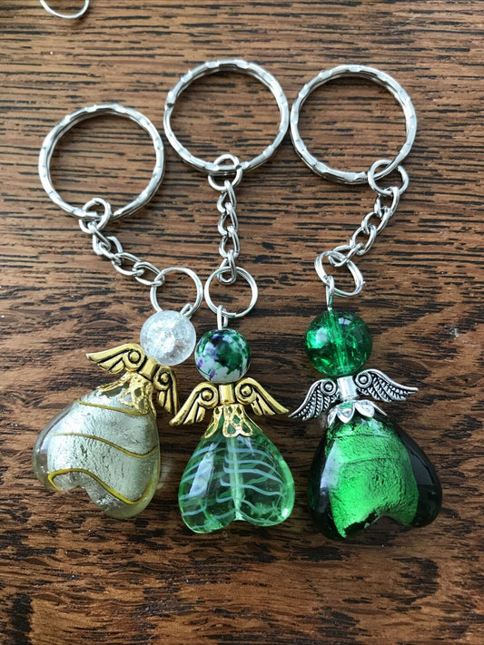 Handmade Green / Yellow Lucky Angel Keyring / Bag Charm. Stocking Filler / Thank You Gift / Good Luck