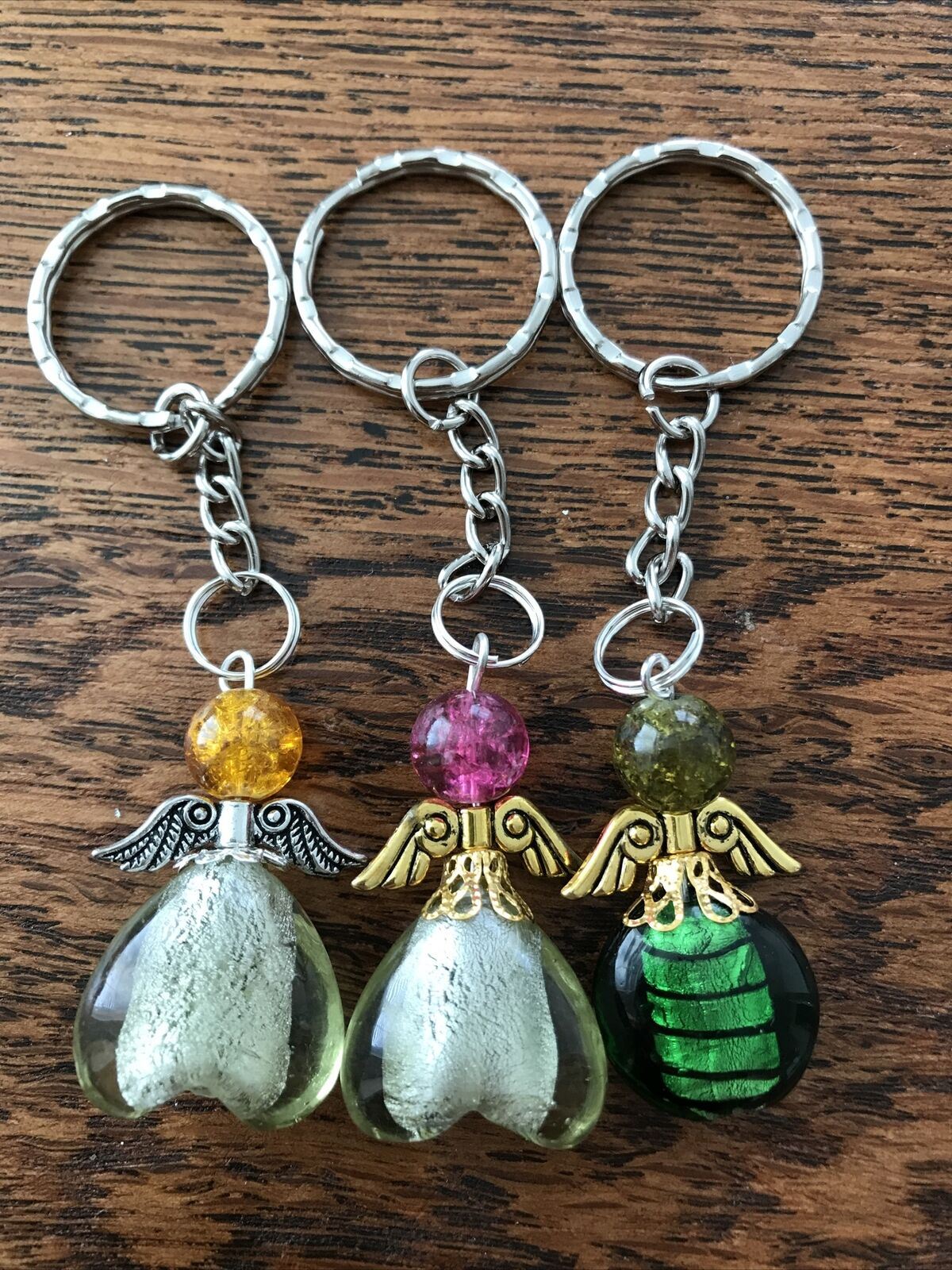 Handmade Green / Yellow Lucky Angel Keyring / Bag Charm. Stocking Filler / Thank You Gift / Good Luck