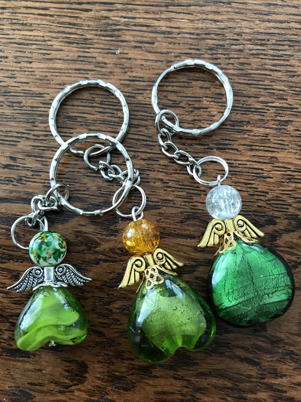 Handmade Green / Yellow Lucky Angel Keyring / Bag Charm. Stocking Filler / Thank You Gift / Good Luck