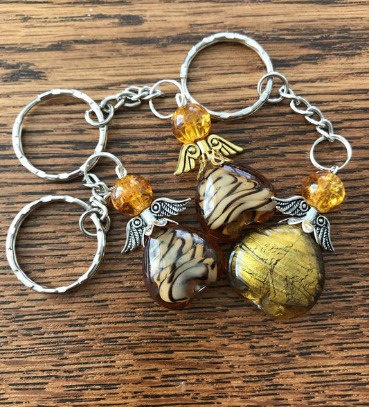 Lucky Guardian Angel Keyring / Bag Charm. Gift  Amber Colour. Valentines / Good Luck / Stocking Filler