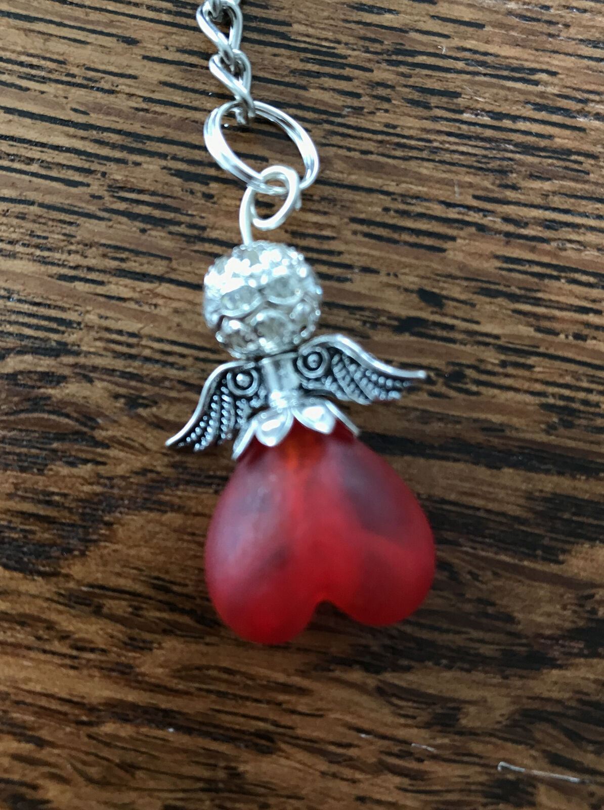 Lucky Angel Keyring Bag Charm. Red And Silver. Handmade Christmas Gift.