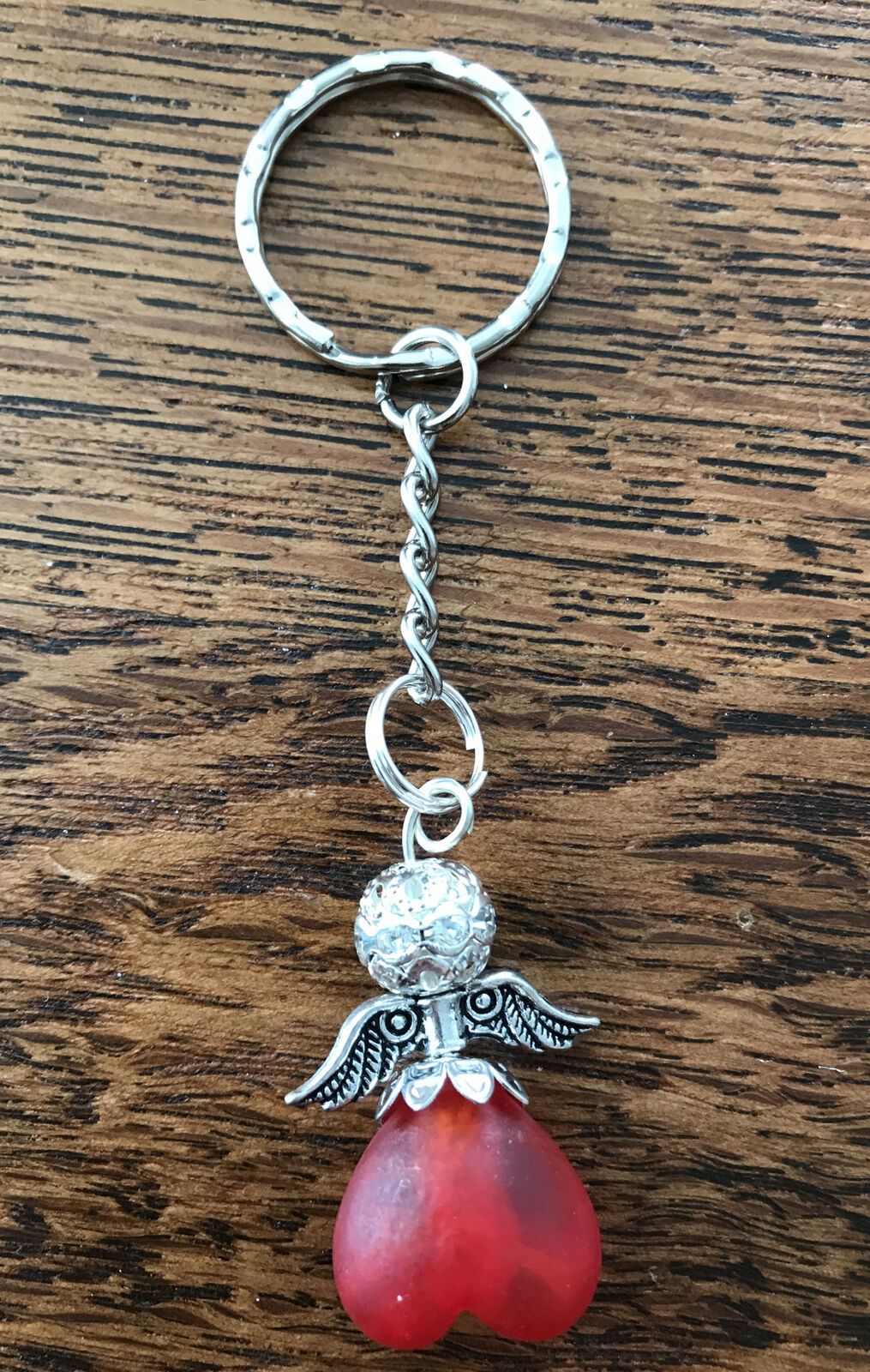 Lucky Angel Keyring Bag Charm. Red And Silver. Handmade Christmas Gift.