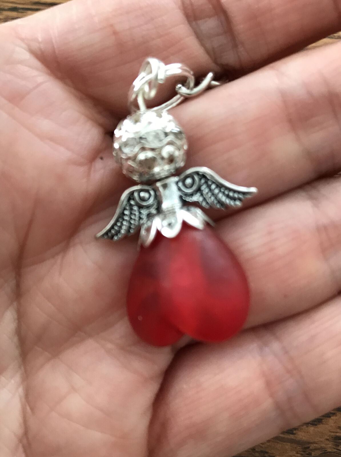 Lucky Angel Keyring Bag Charm. Red And Silver. Handmade Christmas Gift.