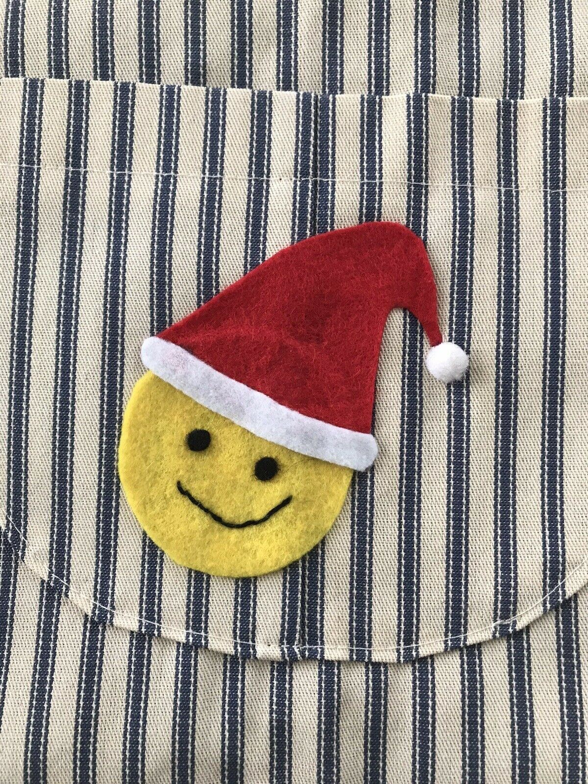 Childs Handmade Christmas Apron. Stripey, Emoji, Santa Hat.