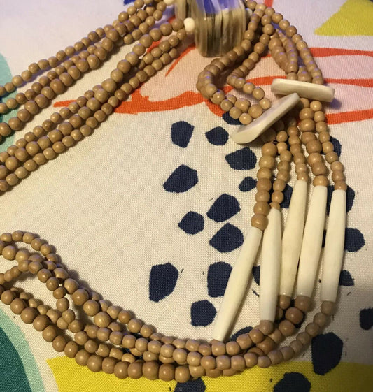 Long Boho Natural Colour Chunky Bead Necklace Festival Summer Beachy