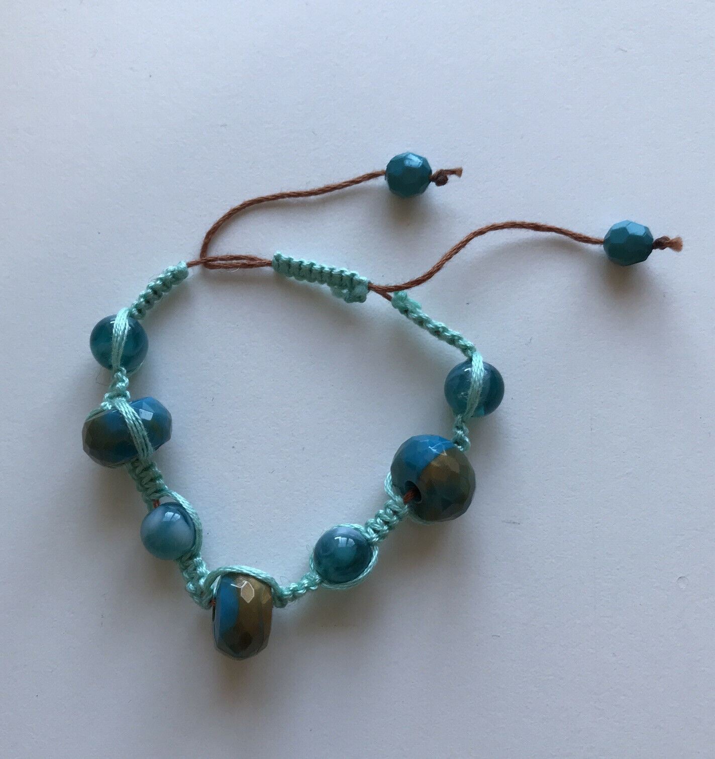 Handmade Beaded And Knotted Bracelet. Hippy Boho Turquoise Blue. Aqua Blue.