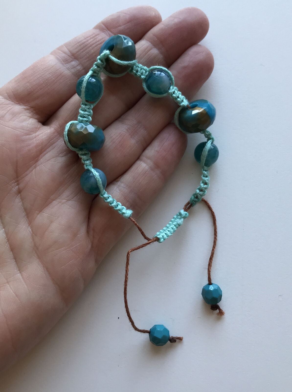 Handmade Beaded And Knotted Bracelet. Hippy Boho Turquoise Blue. Aqua Blue.